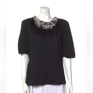St. John Couture beaded and feather shirt